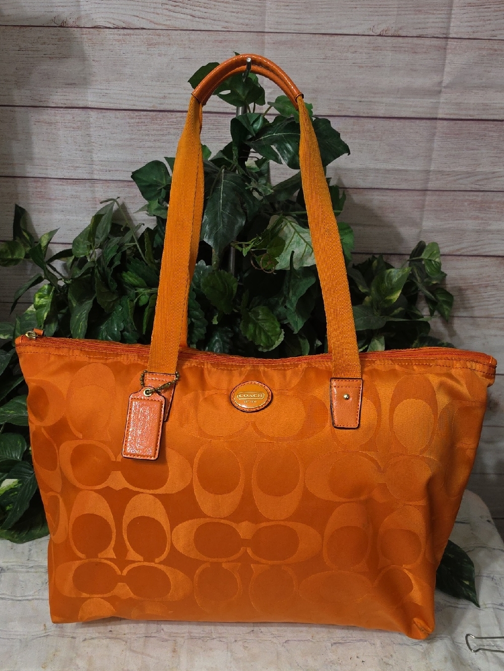 Coach Orange Signature Jacquard Tote